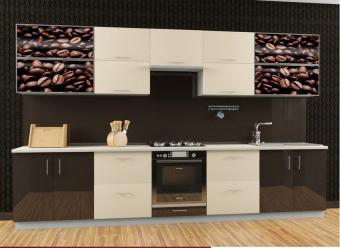 Кухня High Gloss 3,4 м комплект Шоколадный и Жемчужный с фотопечатью